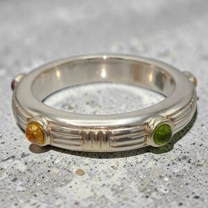 Heavy 925 Sterling Silver Modernist Bangle 51.6g Large 7.75" Multi Stone